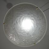 French Art Deco glass bowl pendant chandelier with floral pattern, 1950