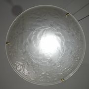 French Art Deco glass bowl pendant chandelier with floral pattern, 1950