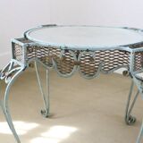 Guéridon en fer forgé plateau miroir 1930