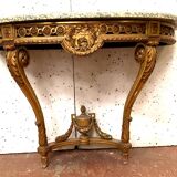 Louis XVI style console in gilded wood 20th century Veined green marble top