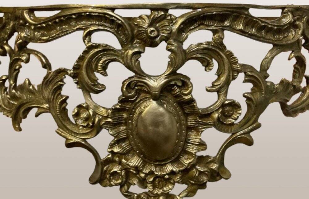 Console murale en bronze et miroir, années 60. Lot de 2