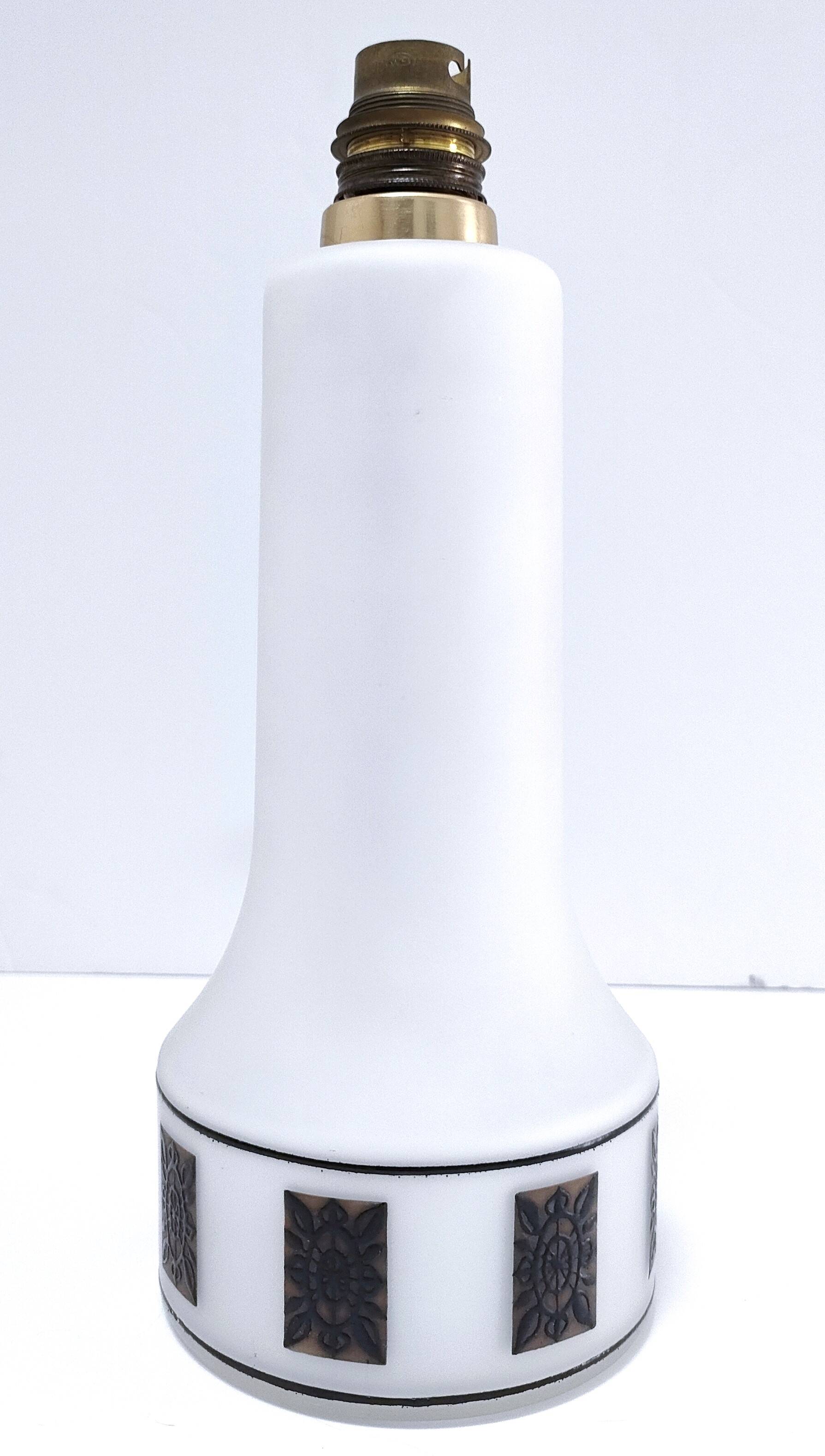 Opaline lamp base frieze stylized flowers 70s