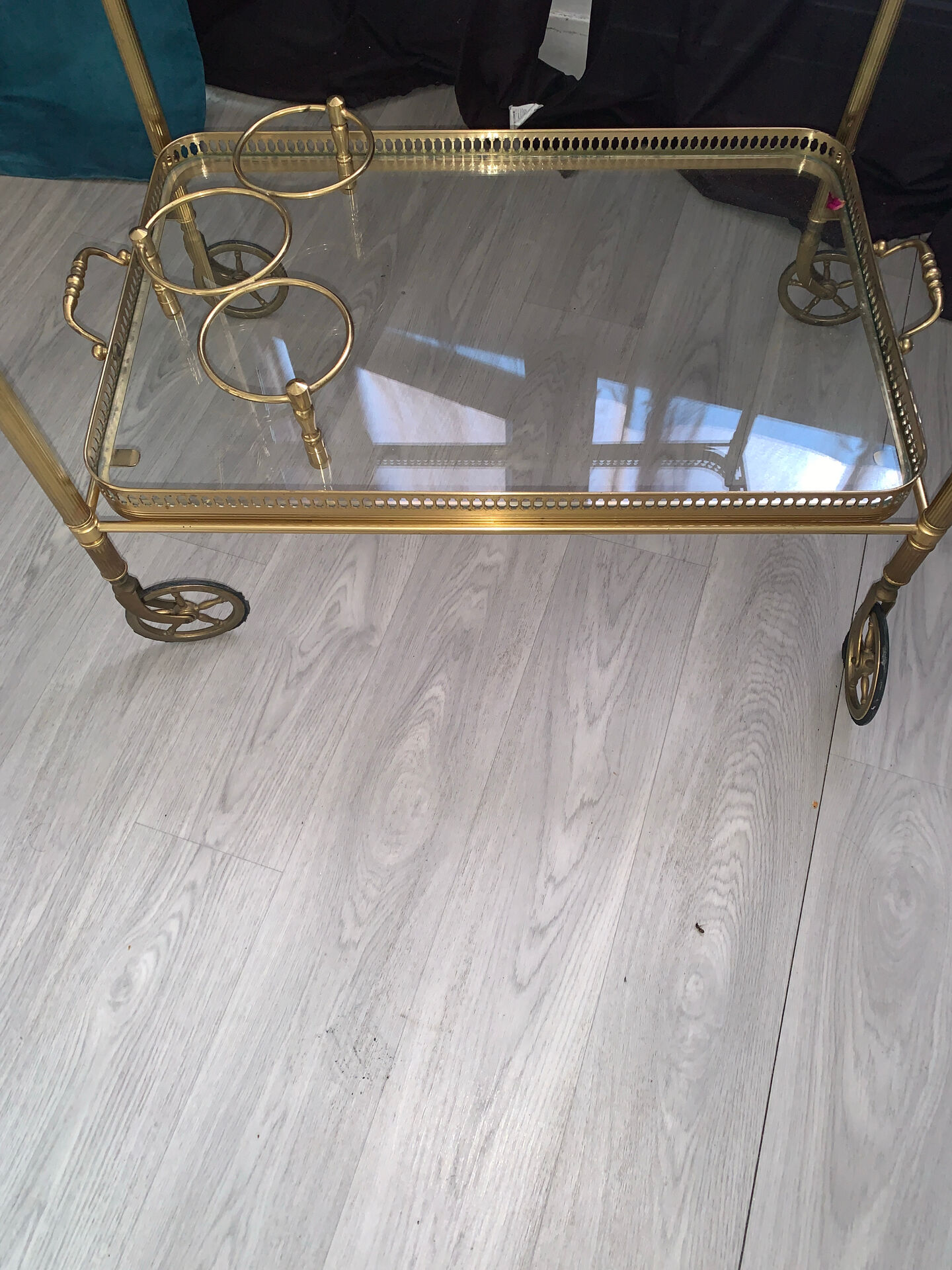 Vintage brass and glass serving trolley - Hollywood style