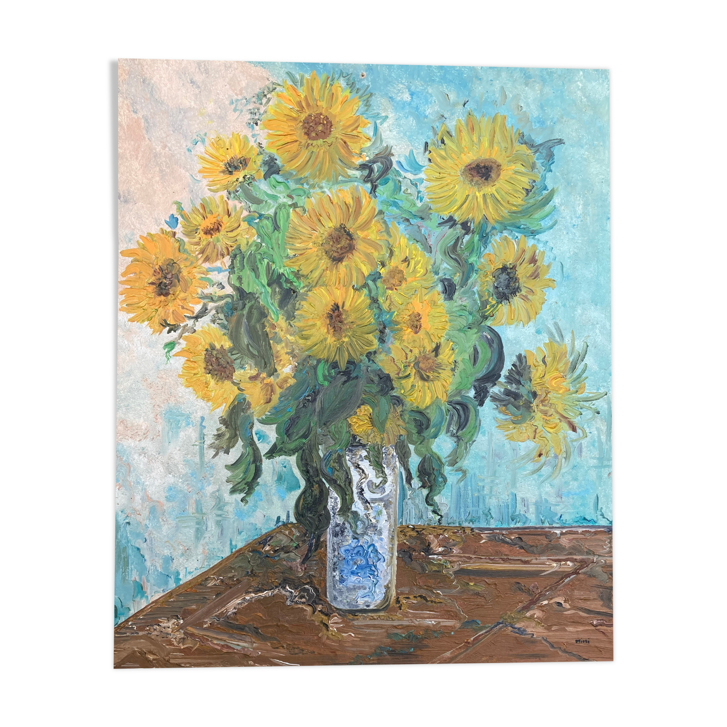 Oil painting - Bouquet of Sunflowers -Coated cardboard