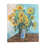 Oil painting - Bouquet of Sunflowers -Coated cardboard