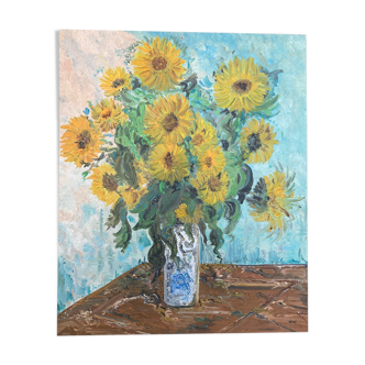 Oil painting - Bouquet of Sunflowers -Coated cardboard
