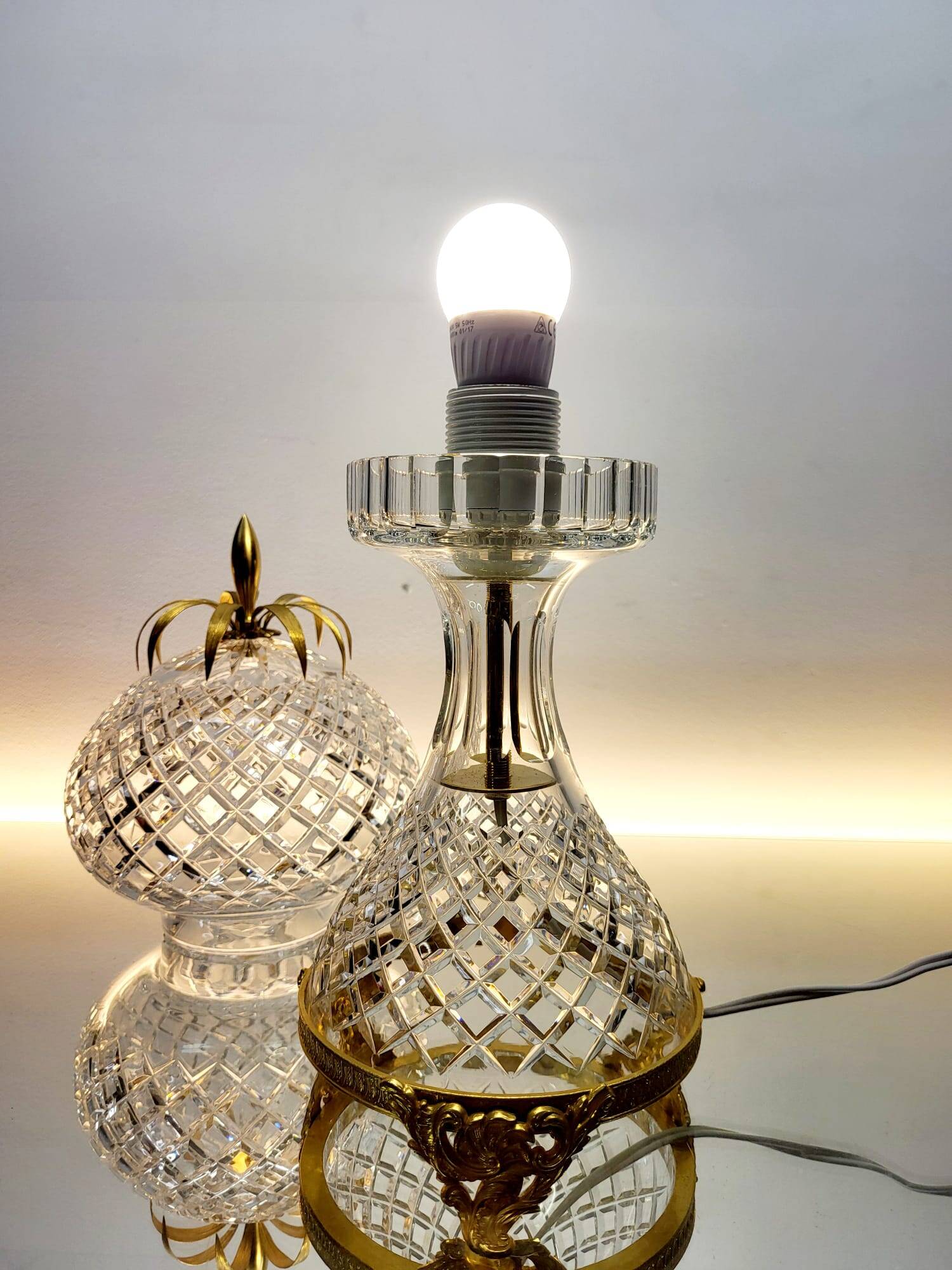 Val Saint Lambert kristallen tafellamp – vintage ananasvorm 1960-1970