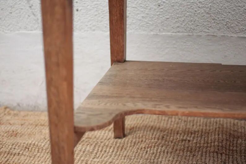 Antique oak kitchen table, office or work table, wooden furniture, decor, 19th century.