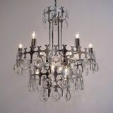 Sciolari chandelier `Ovali` 12 lights, silver with optical crystals, 1970`s ca, Italian, Rewired