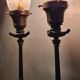 2 tripod lamps empire napoleon 1890 acid-etched tulips in unsigned bacara 46x15