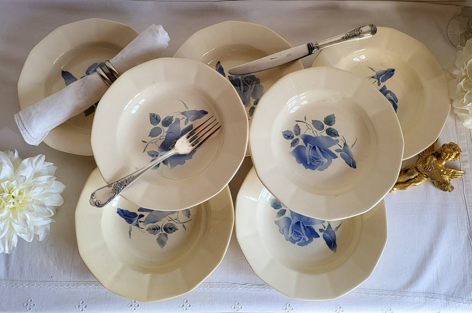 7 vintage deep plates in earthenware from Digoin Sarreguemines