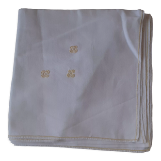 Square linen tablecloth, yellow embroidery by hand