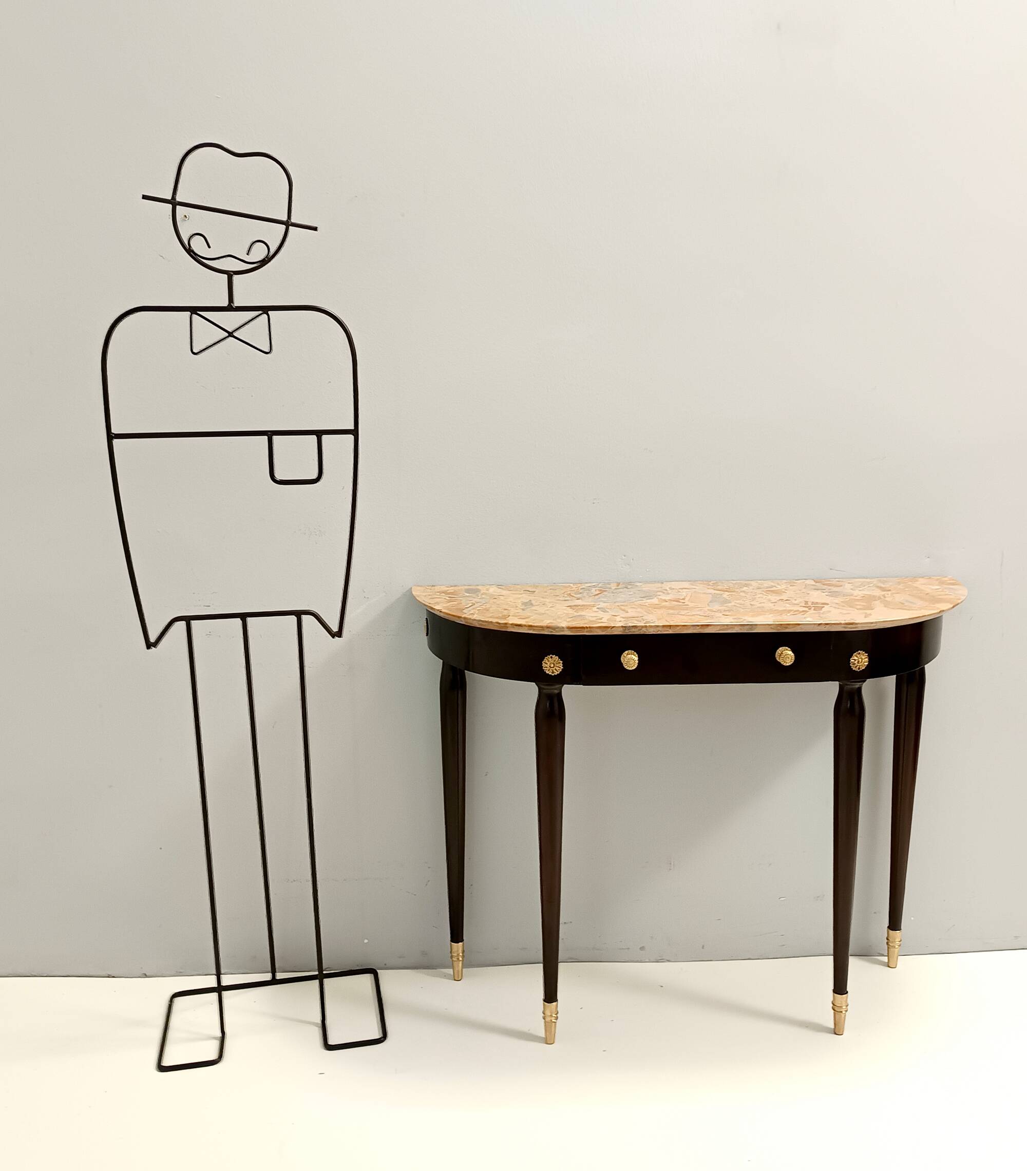 Ebonized Beech Console with a Demilune Macchiavecchia Marble Top attr. to Paolo Buffa