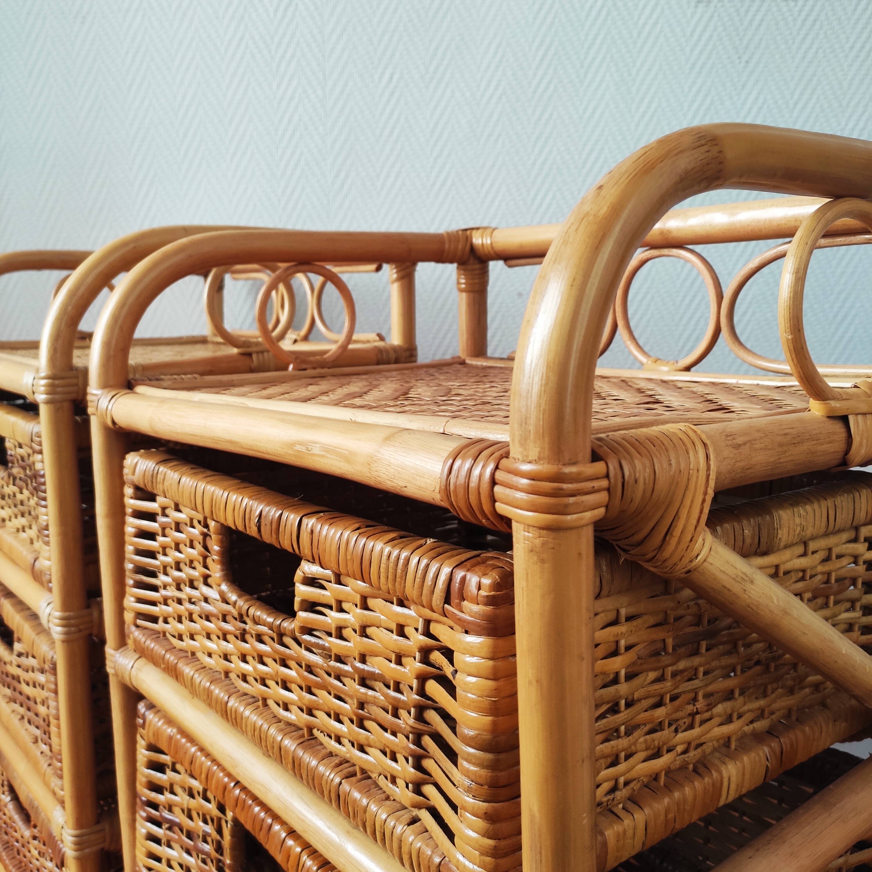 Pair of vintage rattan bedside tables
