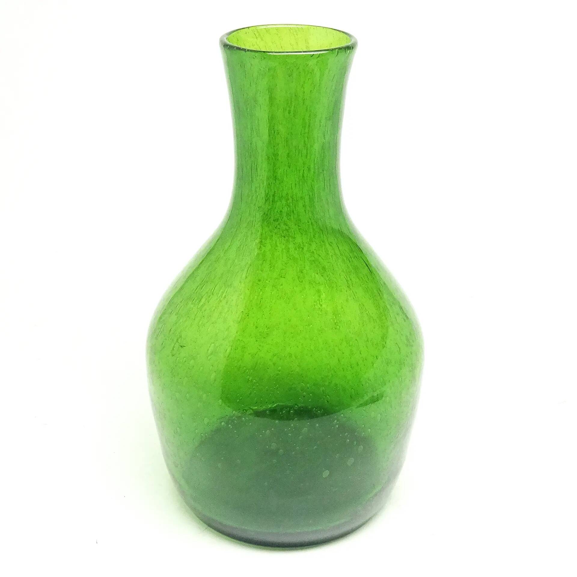 Bottle vase, mid-century modern, green antico glass, designed by Z. Horbowy, Poland, 1970s