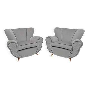 Paire de fauteuils Art déco en velours italien, attribués à Guglielmo Ulrich, années 1940