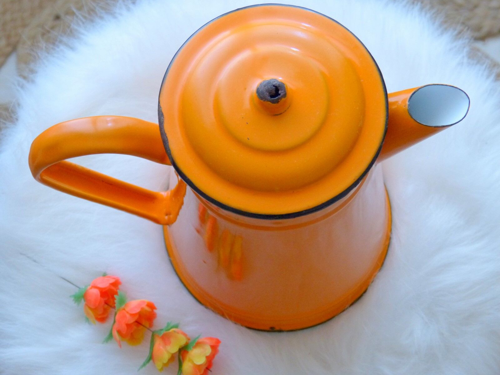 Old orange enamel coffee maker