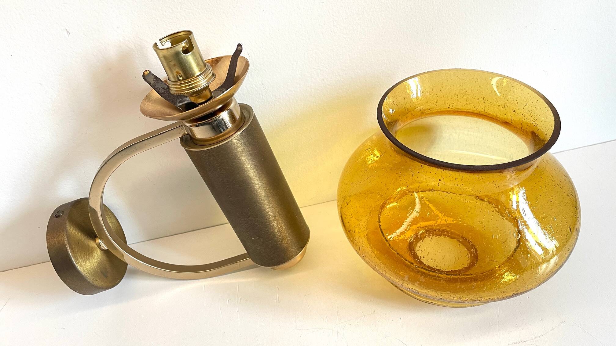 Vintage bubble glass brass applique