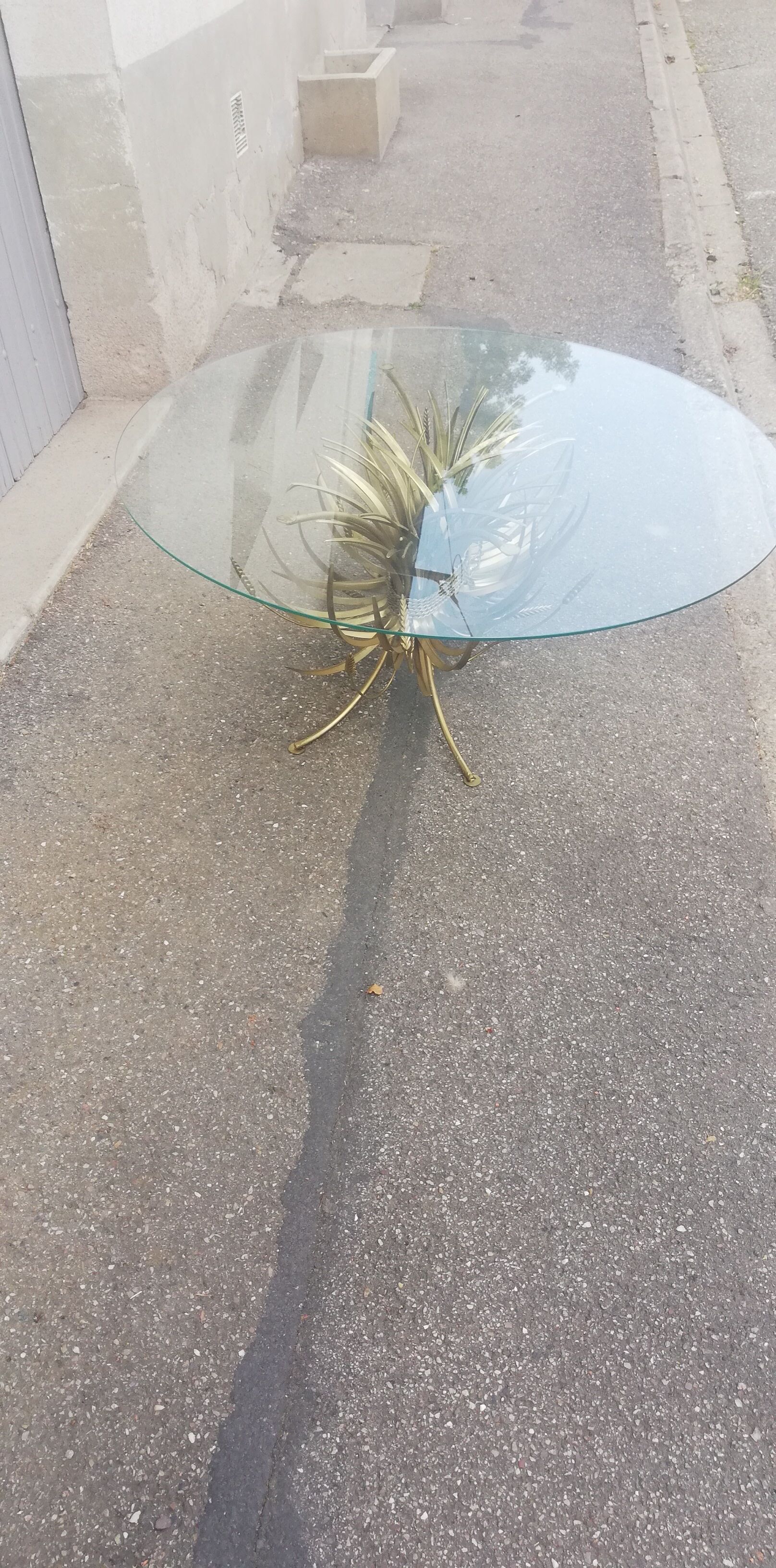 Vintage gold metal coffee table and glass top