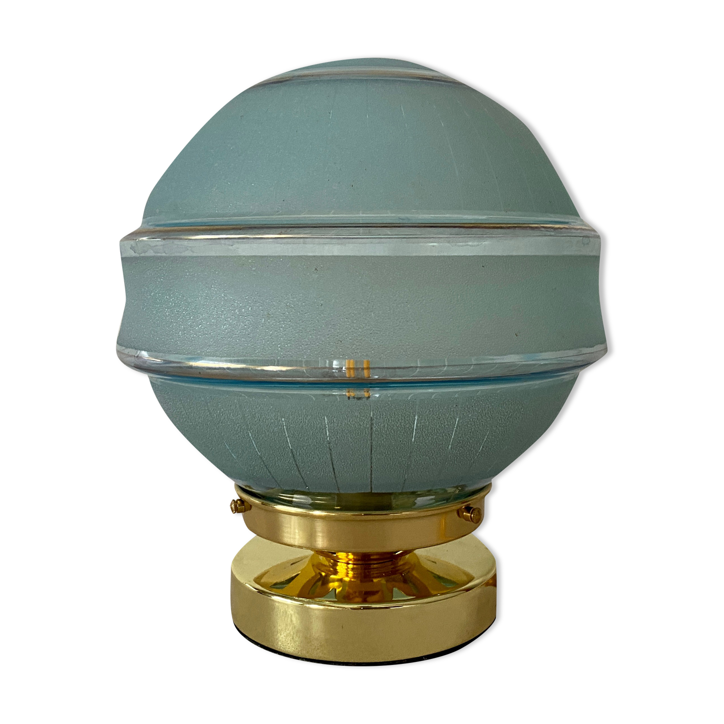 Vintage globe table lamp in blue frosted glass
