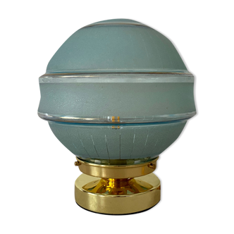 Lampe à poser globe vintage en verre givré bleu