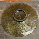 Coupe à fruits, plat ancien en verre moulé vert vintage