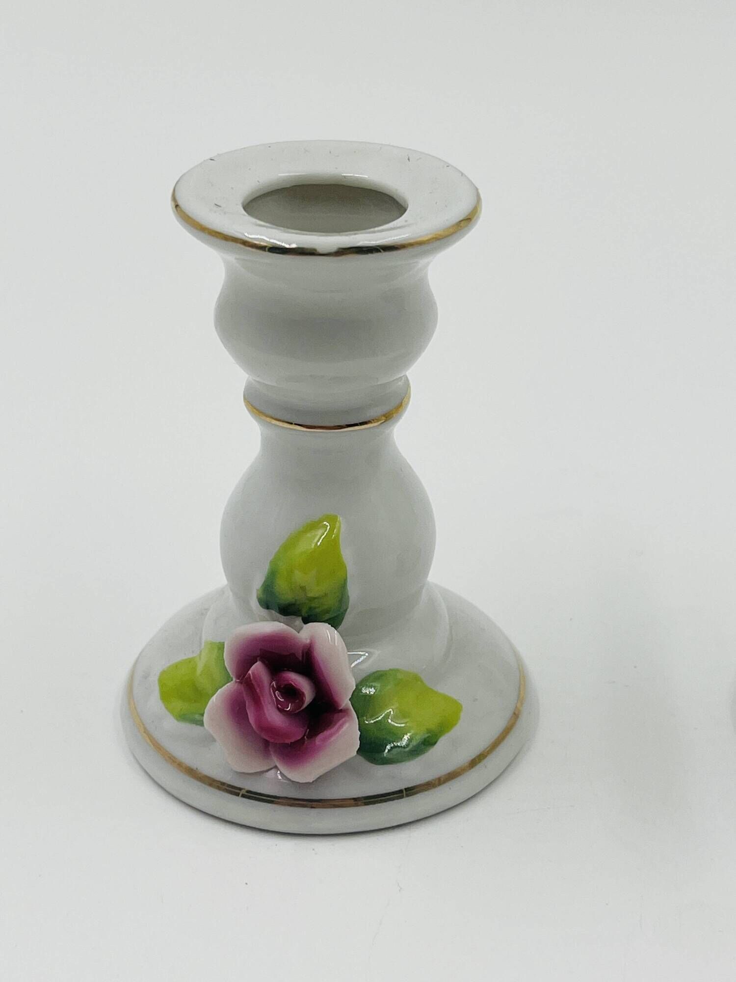 Lot of 2 Vintage Porcelain Candle Holders with Roses