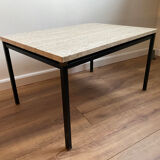 Table italienne en laiton travertin et acier ou table basse, années 1960
