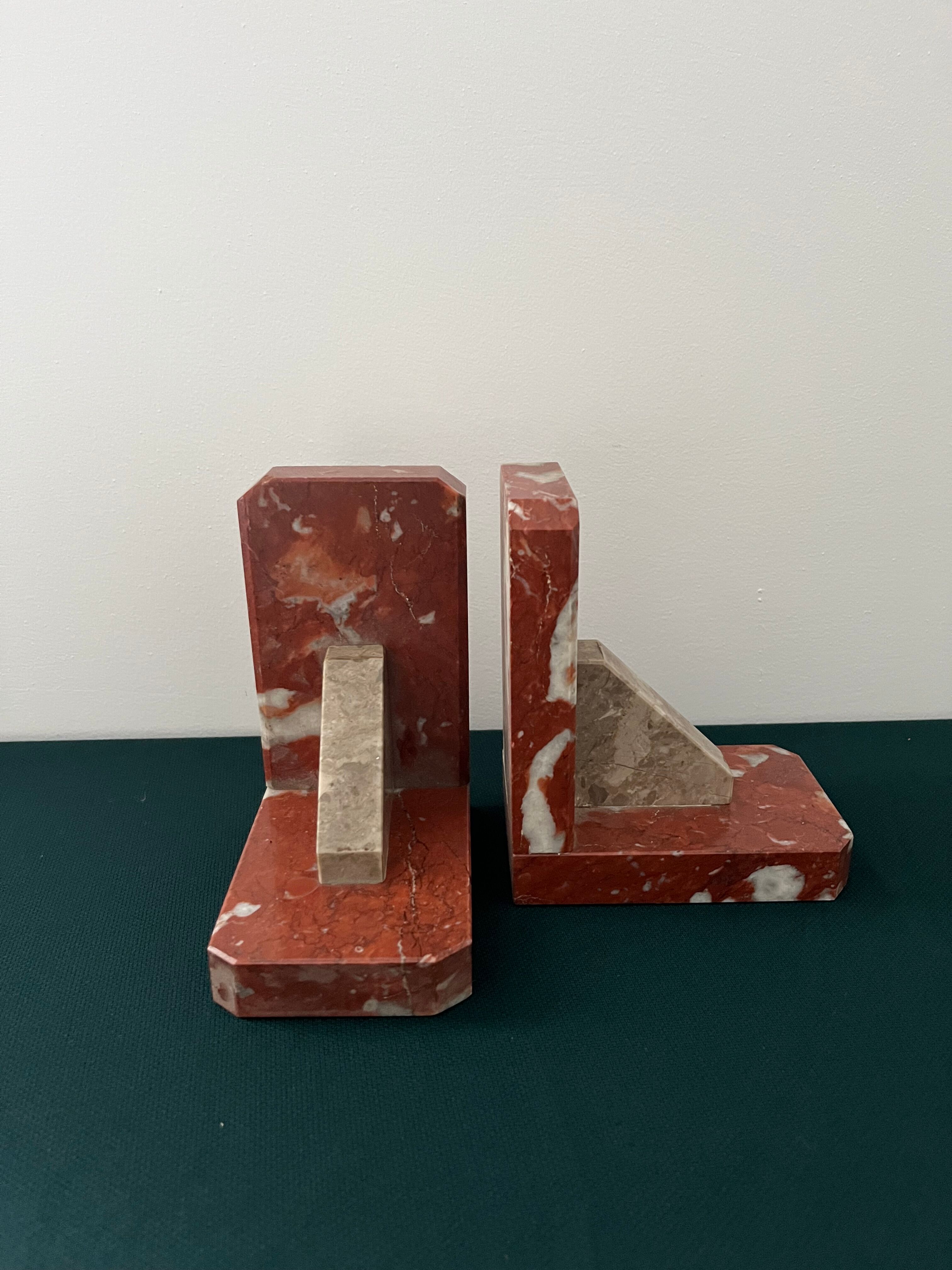 Pair of Art Deco Red Marble Bookends