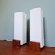Pair of teak and white opaline wall lights, designed by Louis Kalff, 1960