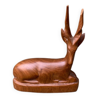 Gazelle sculpture 19cm in teak hand carved statuette 1985 Africa wood