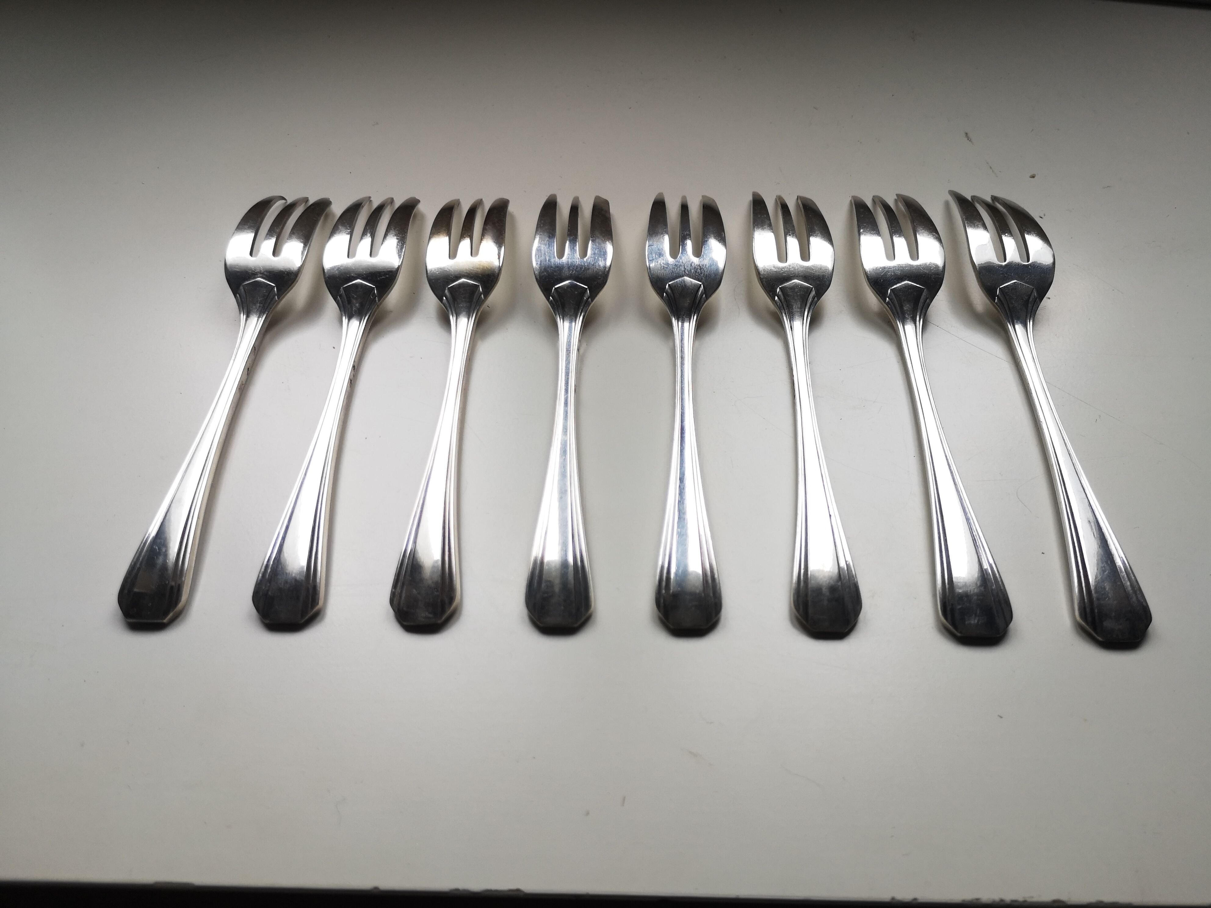 Old Christofle Model Boreal Art Deco by Luc Lanel 8 forks with desserts