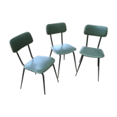 Lot de 3 chaises en vinyle kaki et piétement métal noir Soudexvinyl