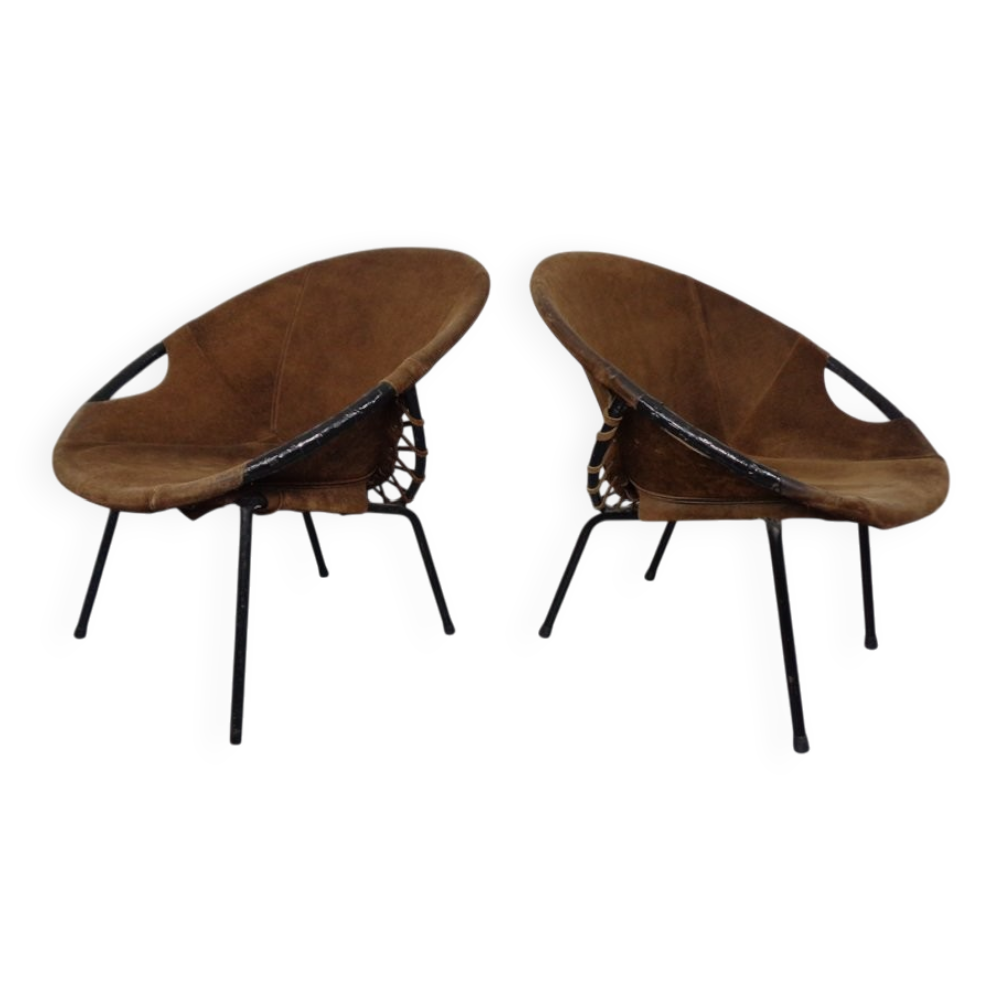 Set of vintage suede lounge chairs from Lusch, Germany, 1960s.