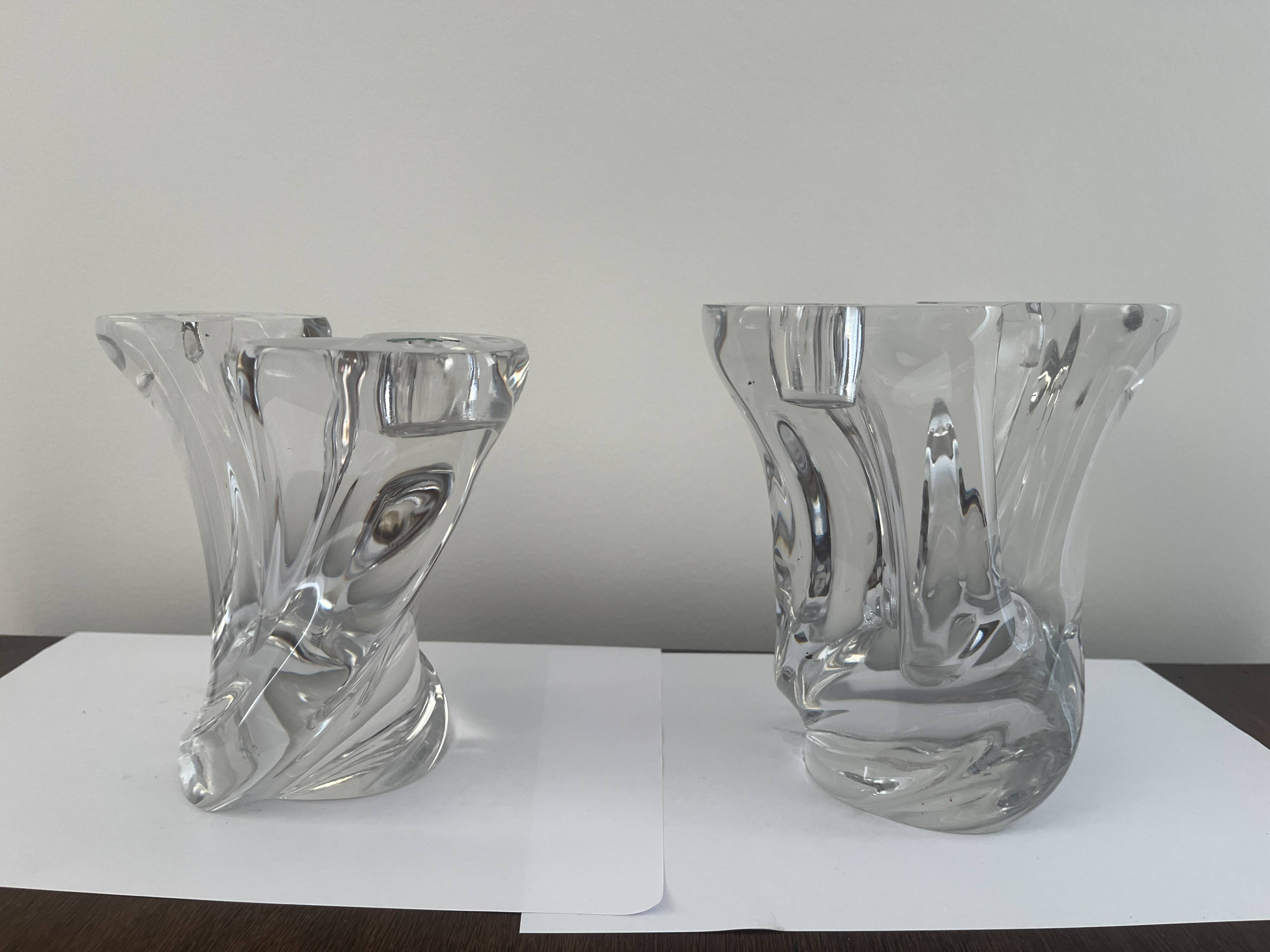 pair of crystal candlesticks signed Schneider 1970