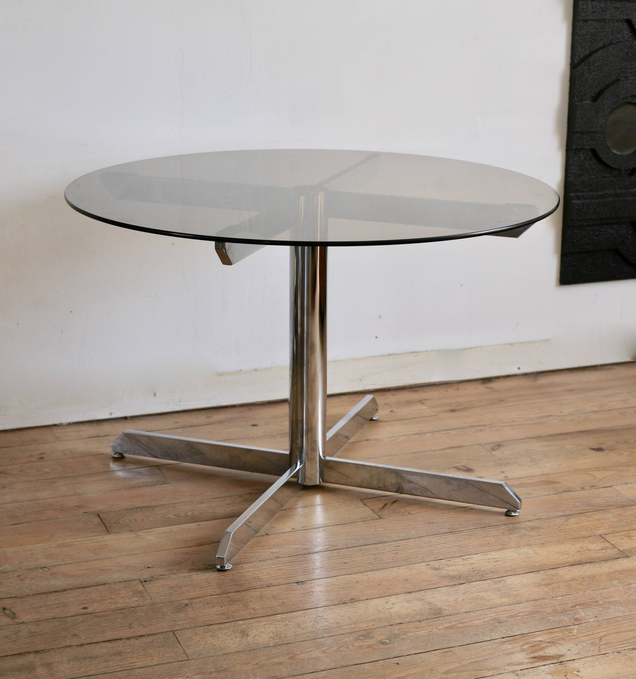 Glass and steel table attributed to Florence Knoll, Roche Bobois edition, 1970s.