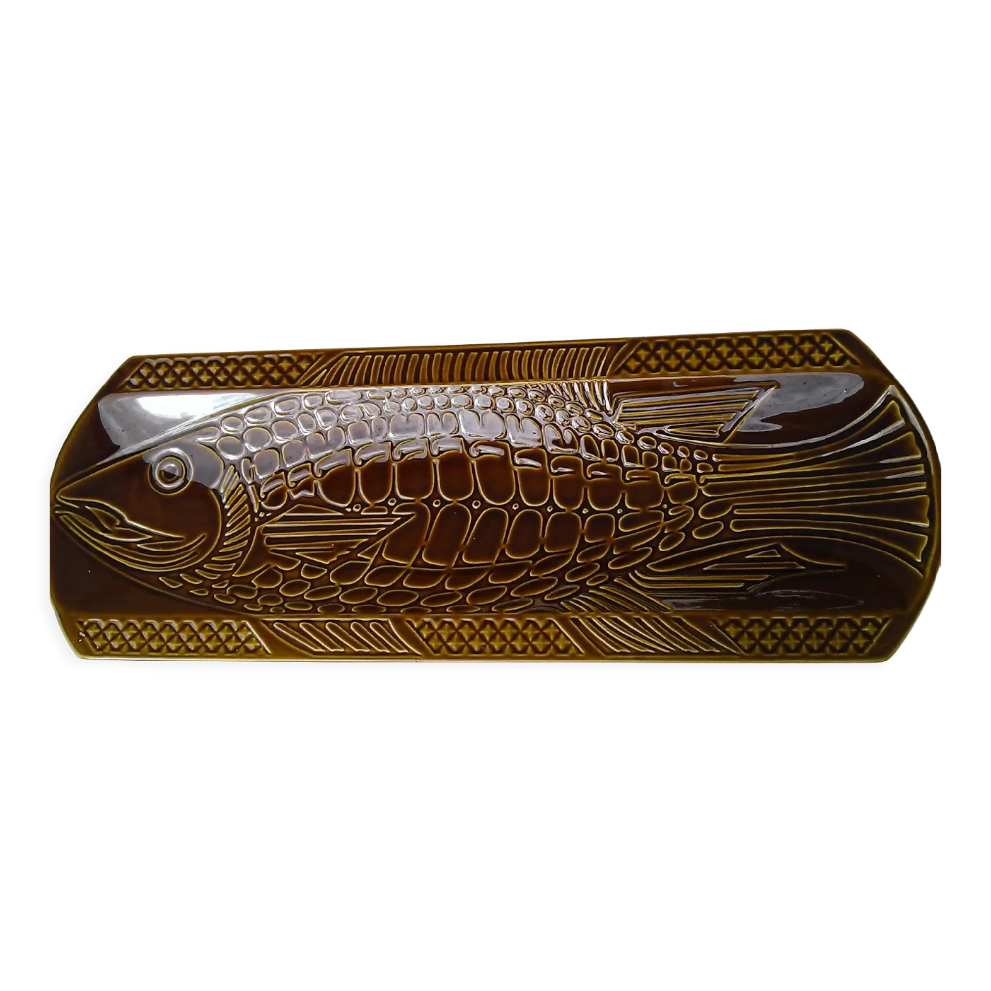 Dish Digoin fish relief 61cm khaki brown