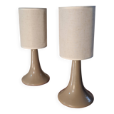 pair of taupe ceramic bedside lamps with linen lampshade 37x15