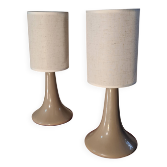 paire de lampes de chevet ceranique taupe te abat jour lin 37x15