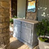 Robust country sideboard with country charm with marble handles in gray and white chalk