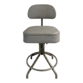 Title Vintage adjustable workshop chair – patinated metal & grey faux leather