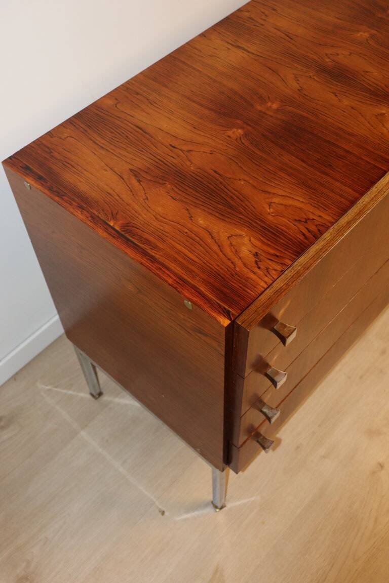 Vintage sideboard by Luigi Bartolini in rosewood and chrome metal, 1960