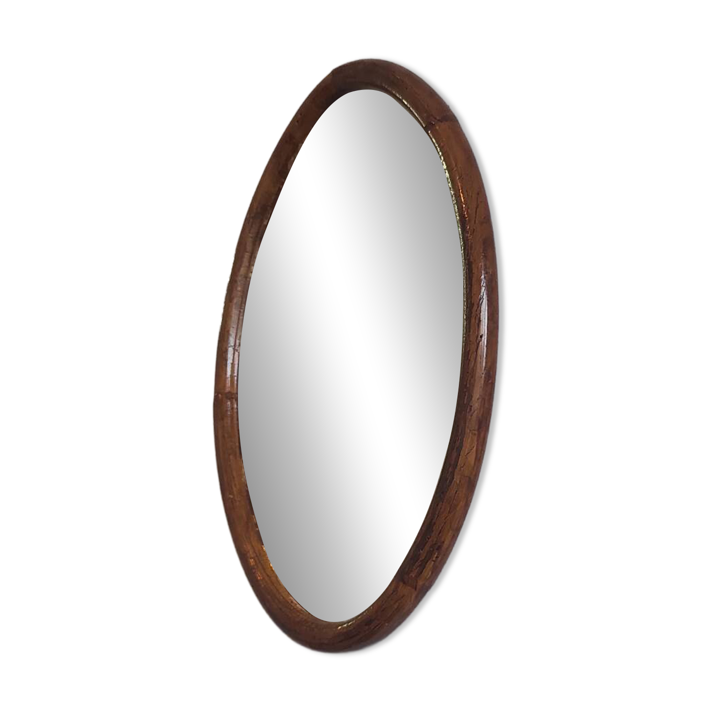 Vintage oval rattan mirror