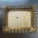 Vintage gold colored metal picture frame 15.5 cm x 12.5 convex glass