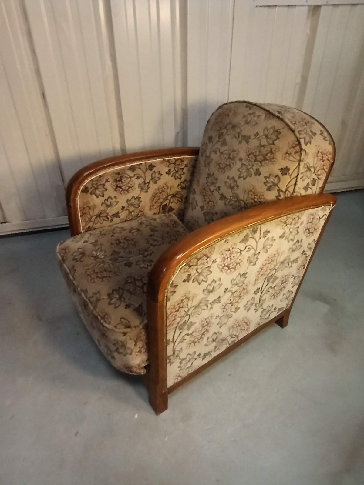 Art Deco armchair with system - original floral velvet fabric