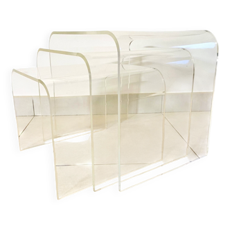 Nesting tables in transparent plexiglass – Design David Lange – 1970s