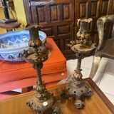 Pair of neo-gothic metal candle holders