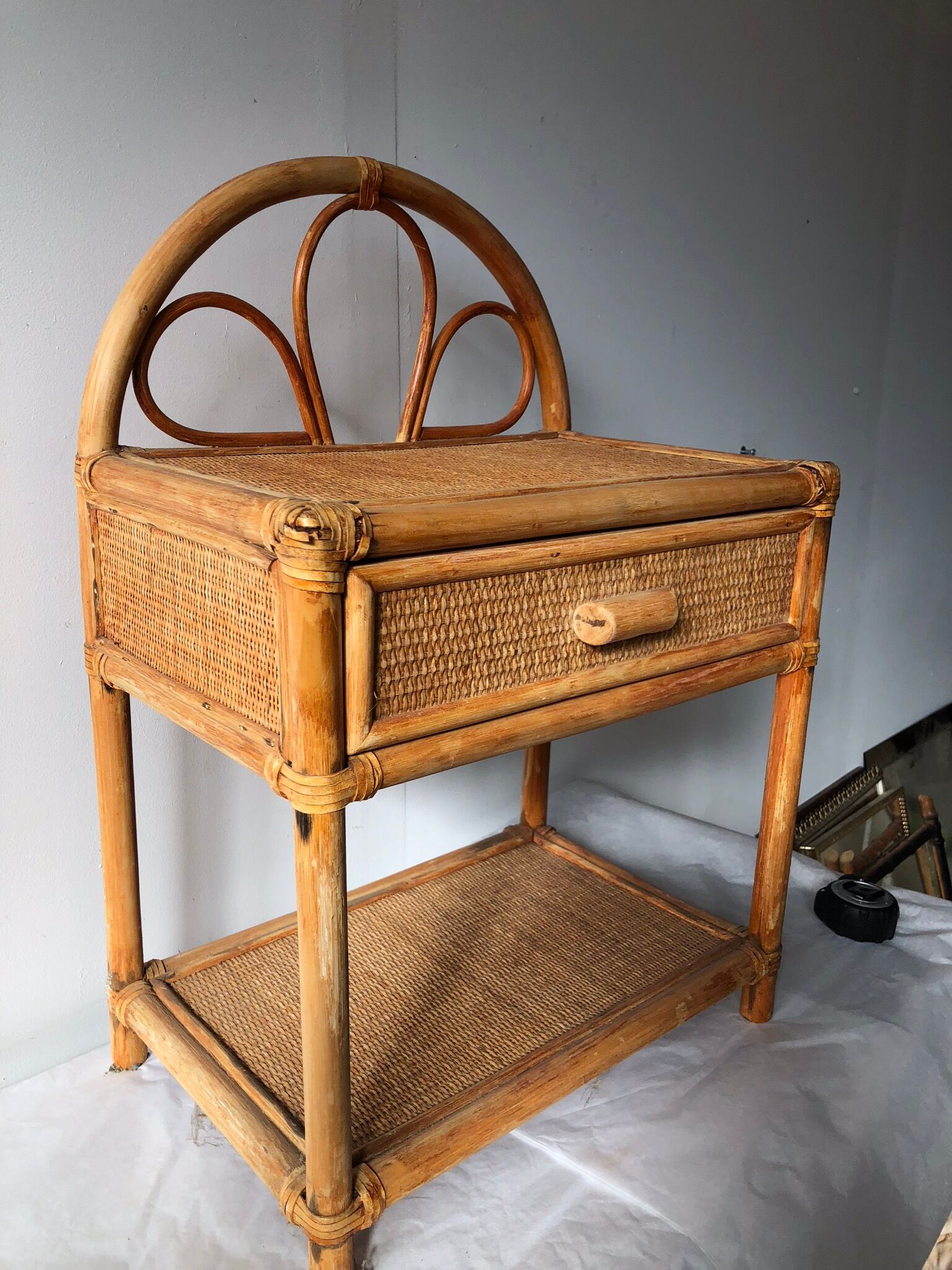 Vintage rattan bedside