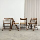 4 chaises pliantes vintage en bois et cannage