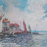 Louis Bessinger (1899-1978) - Oil on panel - view of a port - 48 x 37 cm